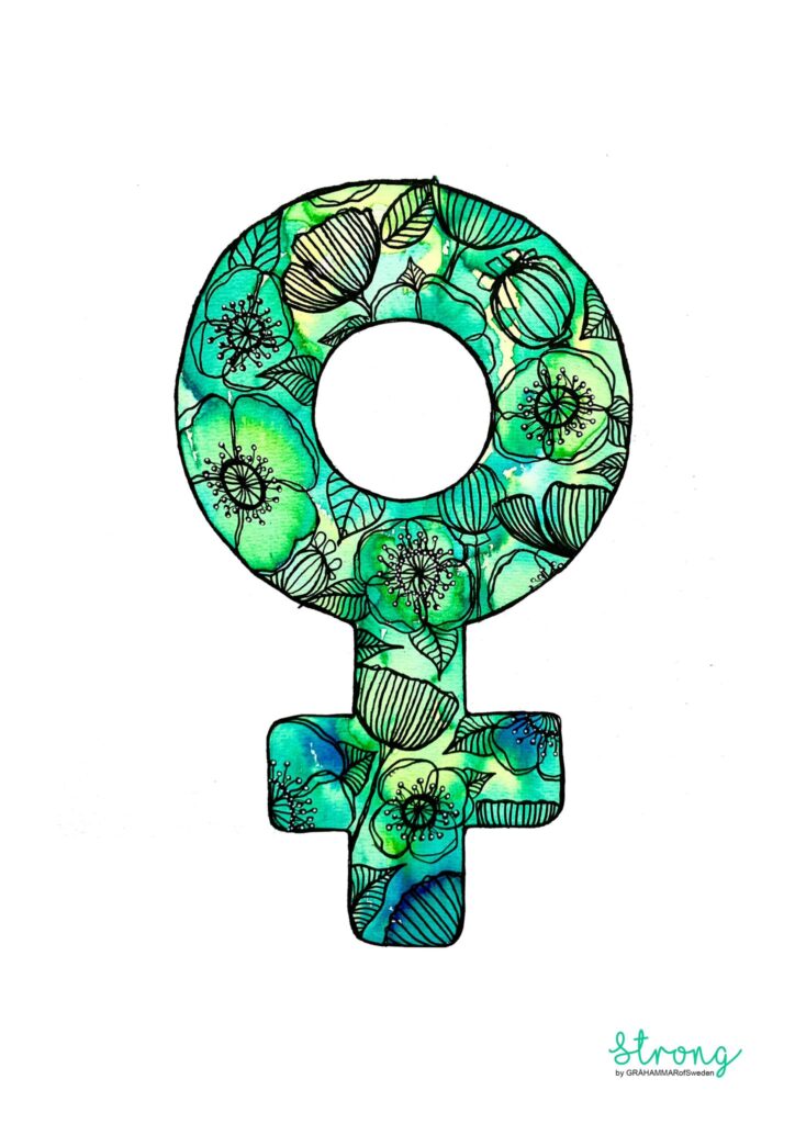Symbolen för kvinna täckt i blommor huvudsakligen i grönt Foto: PRivat